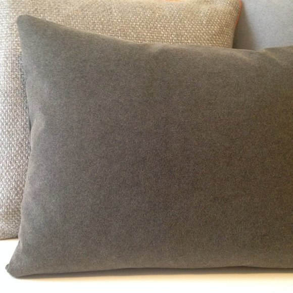 Pinstripes, Luxe Suede, Gray & White Pillow Cover 14" x 18" - Picture 3 of 3